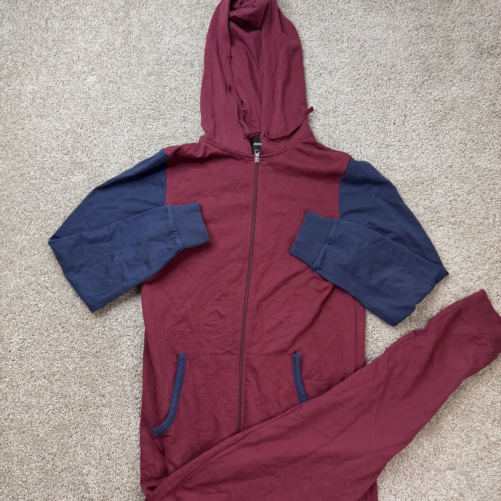 ASOS Hooded One Piece One-piece Mens Small Red Cotton Jersey Sleep Lounge Zip